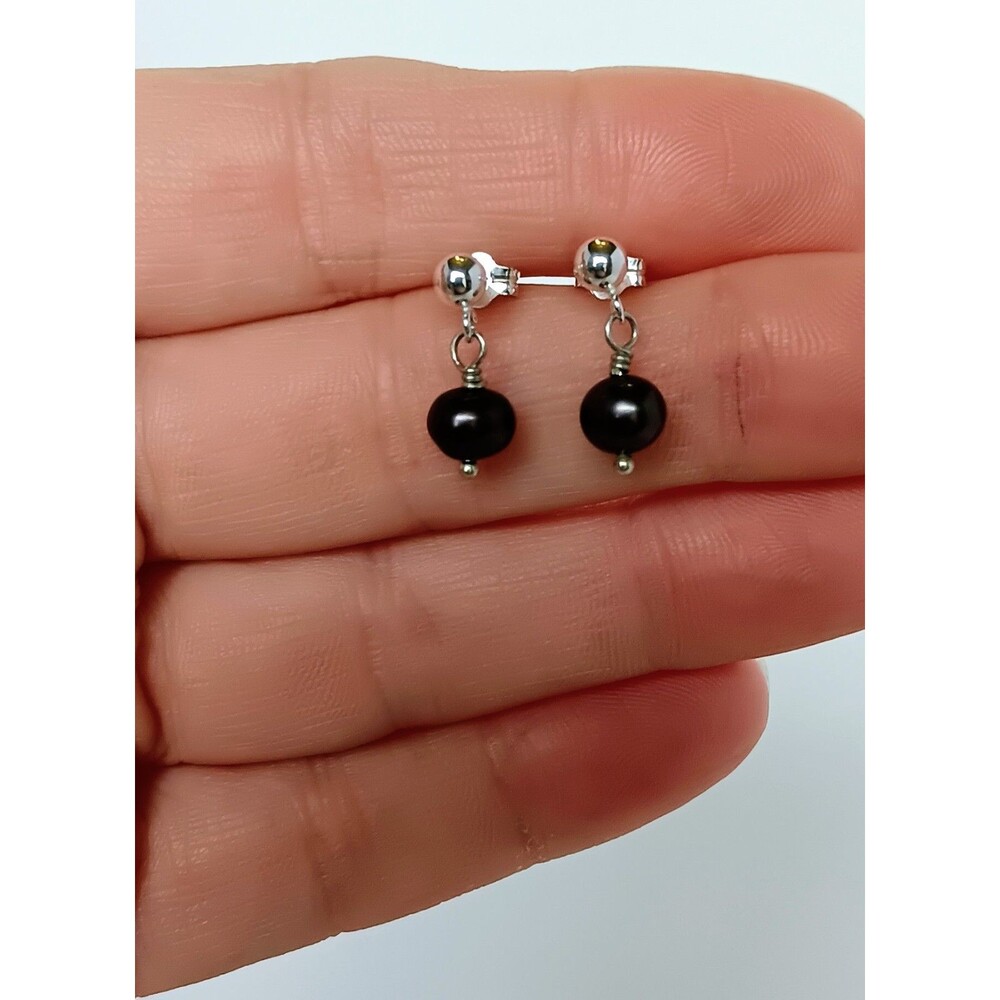 Handmade 925 Sterling Silver 4 mm Ball Stud 6 mm Genuine Pearl Dangle Earrings